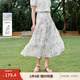 茵曼萊賽爾印花肌理高腰半身裙2025夏季女裝新款寬松顯瘦a字裙 白底藍花 M