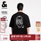 杰克·瓊斯（JACK&JONES）男裝25年涼感短袖T恤男士夏季潮流寬松oversized復古印花休閑半袖 E43純黑色 寬松版，卡碼拍小 M