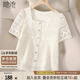 她池方領(lǐng)襯衫2025夏裝新款女時(shí)尚蕾絲鉤花鏤空修身正肩上衣