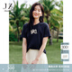 玖姿·安娜蔻【草目系列】優(yōu)雅植絨珠片繡圓領短袖T恤女2025夏新款 丈青 M