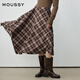 moussy 2025秋冬新品復古格紋不規則裙擺長(cháng)款半身裙028IAA31-1027 065花紋棕色 S