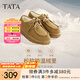 他她（TATA）厚底休閑毛毛鞋女鞋棕色牛皮加絨單鞋棉鞋冬新款CFN02DM4 黃棕（仿毛里） 36