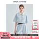 VEGA CHANG工裝連體短褲女夏2025新款小個(gè)子顯瘦高級感連身衣褲 藍(lán)色 S