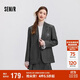 森馬西裝外套女中長(zhǎng)款學(xué)院風(fēng)2025春寬松灰色休閑西服109125111001