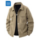 真維斯（Jeanswest）胖子美式翻領(lǐng)工裝夾克男春秋季加肥加大寬松休閑顯瘦肥佬加絨外套 卡其色 【常規】 5XL 建議210-230斤