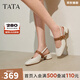 他她（TATA）法式氣質(zhì)粗跟涼鞋女鞋包頭淺口單鞋2025秋季新款 米白/棕 37