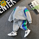 G.DUCKKIDS小黃鴨童裝男童秋裝套裝新款兒童衛衣套裝帥氣男寶寶衣服春秋季 C字母灰色 100 建議90-100cm3-4歲