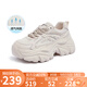 駱駝（CAMEL）老爹鞋女網(wǎng)布皮面拼接雙系帶厚底休閑鞋 L23S703108W 杏色透網(wǎng) 37
