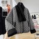 她池綿羊毛撞色拼接棉衣女2025冬裝新款菱形格保暖棉服外套