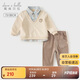 戴維貝拉男童長(zhǎng)褲套裝春秋裝紳士學(xué)院風(fēng)假兩件襯衫兩件套