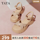 他她（TATA）涼鞋女鞋2025秋季新款休閑厚底法式氣質(zhì)時(shí)裝涼鞋女 杏色 35
