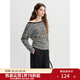 獨束大碼女裝撞色斜肩領(lǐng)條紋打褶上衣2025秋季新品時(shí)尚通勤長(cháng)袖T 黑白條紋 XL （尺碼：3）