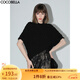 COCOBELLA立體抽褶針織短袖T恤女氣質(zhì)肌理感蝙蝠袖上衣TS7007 墨黑 XL