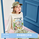 樂(lè)町涂鴉短款衛(wèi)衣正肩圓領(lǐng)長(zhǎng)袖上衣女大圖案寬松衛(wèi)衣 米白（現(xiàn)貨2） S
