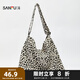 三?？姘n系休閑腋下包帆布包斜挎方包大容納女包托特包496137 豹紋灰 大