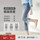 MsShe【花邊拼接網(wǎng)紗顯瘦微喇七分牛仔褲】大碼女裝2025夏季胖mm 牛仔淺藍色現貨 3XL