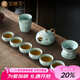 金鑲玉陳培明老師 仿宋汝窯功夫茶具套裝描金家用茶壺公道杯茶杯禮盒裝 鶴鳴仿宋汝窯描金套裝
