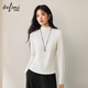 伊芙麗（eifini）伊芙麗絞花浮雕工藝堆堆領(lǐng)綿羊毛針織打底長(cháng)袖T恤2025秋季新款女 云舒白 堆堆領(lǐng) S 80-100斤