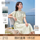 熙世界sllsky新中式改良旗袍裙子夏季女裝氣質(zhì)國(guó)風(fēng)印花天絲連衣裙高級(jí)感 淺綠底竹葉花 XL