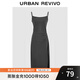 UR夏季新款女裝時髦側(cè)腰褶皺收腰吊帶連衣裙UWJ740043 深灰 S