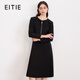 愛(ài)特愛(ài)（EITIE）氣質(zhì)優(yōu)雅蝴蝶結撞色顯瘦連衣裙秋冬新款長(cháng)袖A字裙D2507919 極簡(jiǎn)黑20 M (160)