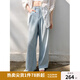 獨束（DUSHU）大碼女裝淺色牛仔褲夏2025年新款時尚百搭高腰條紋拼接直筒褲 淺牛仔藍 2XL （尺碼：4）