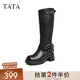 他她（TATA）商場同款廢土風機車靴女復古帥氣騎士靴長靴GAD01DG3 黑色（單里） 36