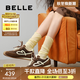 百麗（Belle）流心糖復古撞色阿甘鞋女2025秋新商場(chǎng)款運動(dòng)風(fēng)休閑鞋E7H1DCM5 棕色 3.5CM增高 36