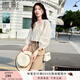 香影（xiangying）v領(lǐng)襯衫女2025夏裝新款襯衣設計感高級米白色鏤空七分袖上衣 米色 M