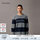Calvin KleinJeans25秋冬新款男士羊毛混紡ck條紋提花打底針織衫毛衣4RD397G P7E-藍灰條紋 L