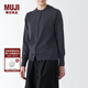 無印良品（MUJI）女式羊毛可水洗高針距圓領(lǐng)開衫針織毛衣針織衫外套秋冬 深灰色 M 160/84A