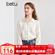 百圖betu女裝秋季新款襯衫國潮暗紋提花長(cháng)袖襯衫襯衣女2408T32 米白 M