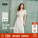 森馬（Semir）連衣裙女設計感重工繡花夏2025花邊翻領(lǐng)泡泡袖小白裙107425114041