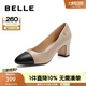 百麗（Belle）高跟鞋女粗跟商場(chǎng)同款氣質(zhì)通勤百搭高跟單鞋B2E1DAQ4預(yù)售 杏色 37 (235mm)
