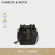 CHARLES&KEITH絎縫菱格鏈條水桶包雙肩包包女包女友生日禮物CK2-10701506 Black黑色 M