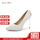 OLJ奢侈高端品牌女鞋宴會(huì )婚鞋水鉆氣質(zhì)皇冠高跟鞋2025最新款尖頭單鞋 銀色 37