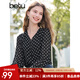 百圖betu女裝2025春季新款襯衫V領(lǐng)復(fù)古波點(diǎn)印花雪紡長袖襯衫女2502T39 黑色 M