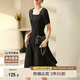 尚都比拉短袖連衣裙女夏季時(shí)尚通勤中長(zhǎng)款a字裙釘珠收腰顯瘦裙子 黑色 M