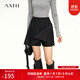 AMII女裝2025秋季新款極簡(jiǎn)純色通勤寬松一片式側拉鏈褲裙短褲女 黑色 XL 170/76A