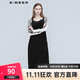 sdeer圣迪奧秋季女裝休閑時(shí)尚通勤長(cháng)裙H型自然腰字母燈芯絨背帶連衣裙女S20381201 黑色/91 S/160