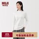 無(wú)印良品（MUJI）女式 起毛羅紋編織半高領(lǐng)長(cháng)袖T恤 上衣打底衫女款內搭春秋女裝 白色 5A L （165/88A）