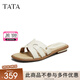 他她（TATA）法式粗跟拖鞋2025秋季新款女鞋簡約復(fù)古氣質(zhì)時(shí)裝涼鞋 米白（平跟款） 38