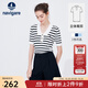 Navigare意大利小帆船短袖針織衫女士夏季顯瘦時(shí)尚條紋POLO衫V領(lǐng)毛衣T恤衫 科技白/黑 XL 碼