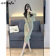 她芙（tafu）品牌女裝小香風(fēng)套裝女2025春秋新款法式氣質(zhì)粗花呢中長(cháng)款兩件套裙 綠色 M