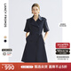朗姿氣質(zhì)翻領(lǐng)收腰風(fēng)衣雙色連衣裙2025年夏季新款裙 暮色藏藍色 S