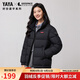 鴨鴨（YAYA）時空道宇系列羽絨服女短款2025秋冬新款立領撞色情侶男面包服外套 黑色 L （建議130-150斤）