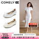 康莉（COMELY）羊皮軟底單鞋女新品2025年蝴蝶結(jié)舒適平底鞋子配裙子 奶油白  38 