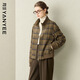 顏域修身格子毛呢外套女2025冬季新款短款復古高級感百搭通勤夾克 咖格 M