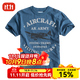 AK ARMY夏季新款復古飛虎隊鯊魚(yú)頭飛機印花短袖t恤男休閑圓領(lǐng)男士體恤衫 藍色 XL （160-175斤）