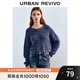 UR秋季新款女裝慵懶休閑破洞肌理感長(zhǎng)袖針織衫UWL940095 深灰藍(lán) S